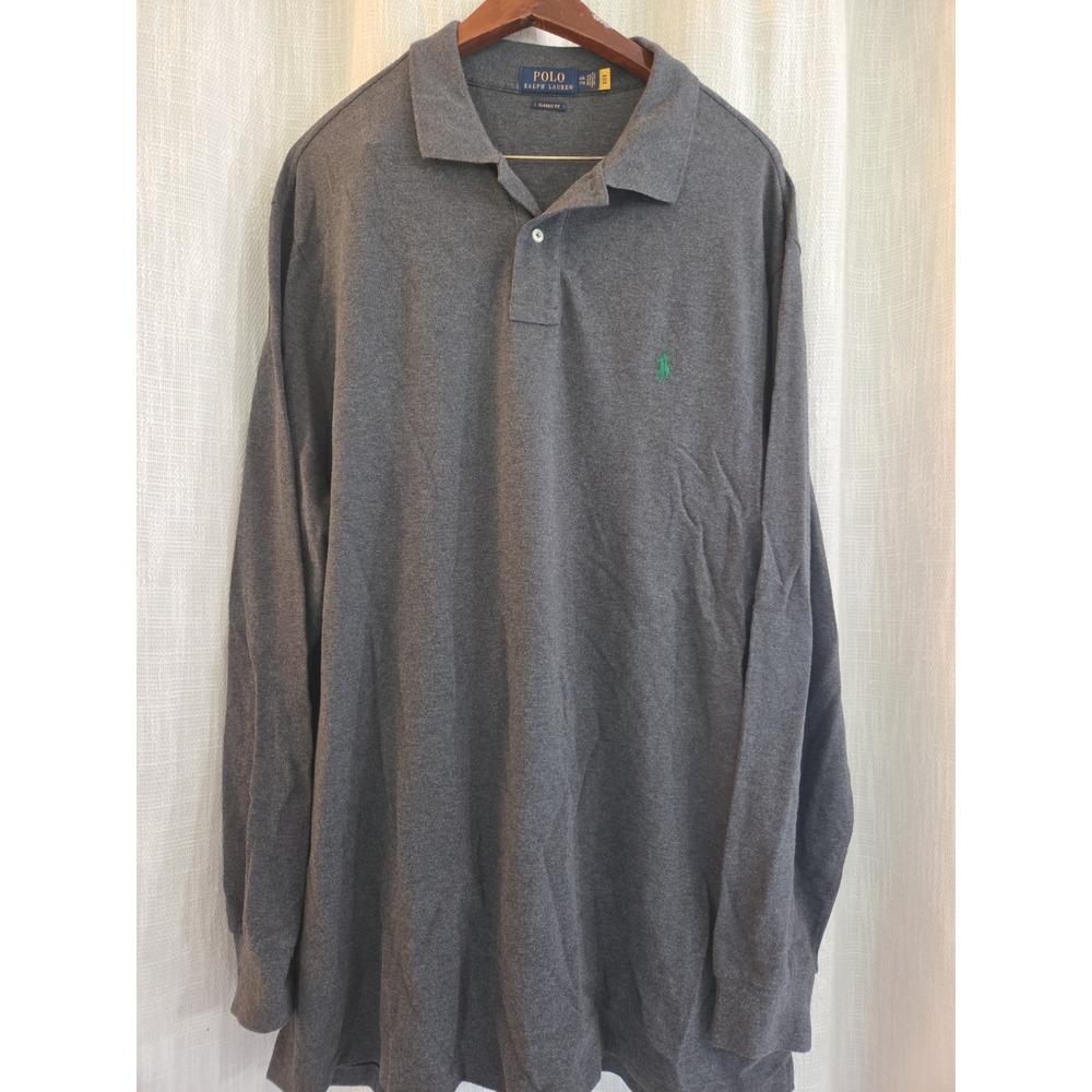 Ralph Lauren Mens Top Long Sleeve Collared 1/4 Button Size 2XL Grey Long